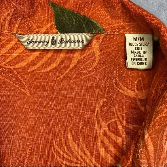 Tommy Bahama Hawaiian 100% Silk Shirt Burnt Orange & Floral Print Men’s Medium - Picture 3 of 11